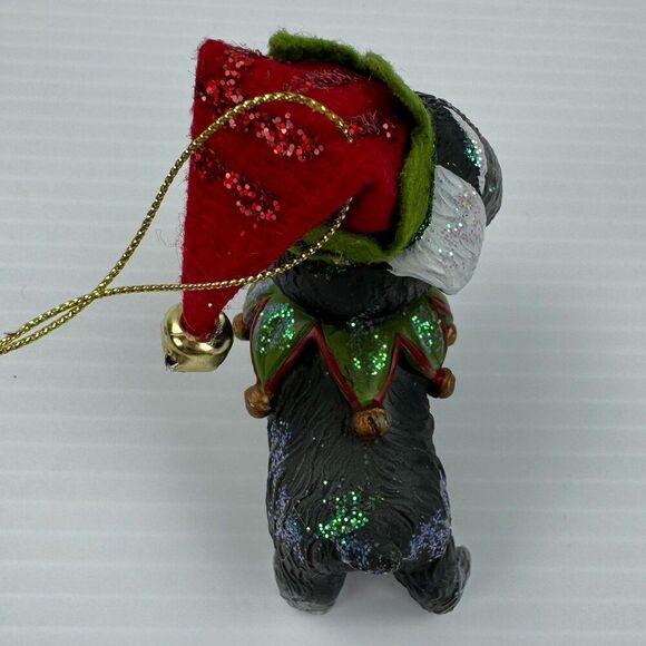 Schnauzer Dog Christmas Ornament - Wearing Santa Elf Hat & Collar - Picture 9 of 12